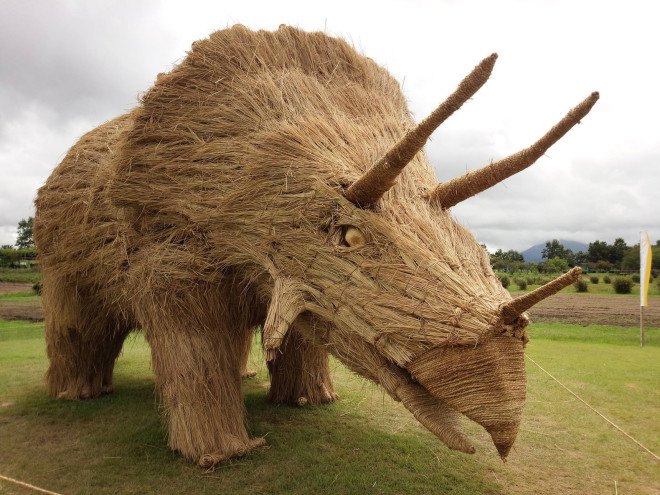 Wara art, Wara art festival, Niigata, Niigata Prefecture, dinosaur art, straw sculptures, Niigata straw sculptures, recycled straw art, straw art, Uwasekigata Park