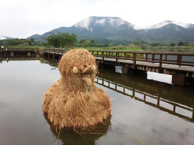 Wara art, Wara art festival, Niigata, Niigata Prefecture, dinosaur art, straw sculptures, Niigata straw sculptures, recycled straw art, straw art, Uwasekigata Park