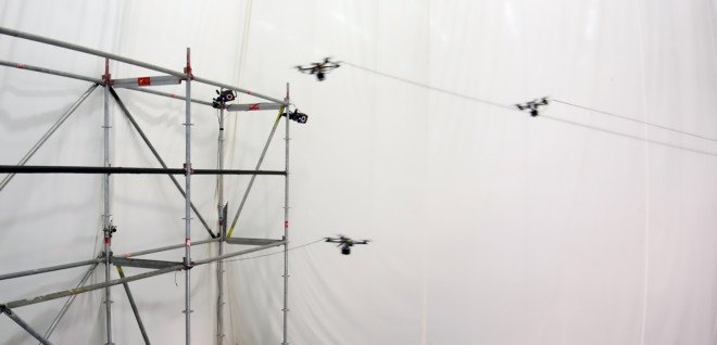 RTH Zurich Flying Machine Arena, Dyneema rope, rope bridge, drones, automated construction, drones construction, flying drones, quadcopter, ETH Zürich's institute for Dynamic Systems and Control, ETH Zürich,