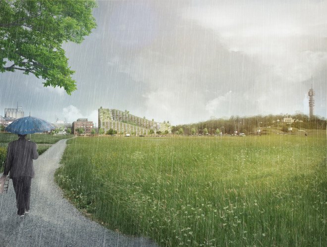 BIG, Bjarke Ingels Group, Gärdesfältet, Stockholm, 79 & Park, 79 & Park by BIG, 79 & Park Bjarke Ingels Group, Royal National City Park, prefab architecture, prefab units, mountain like architecture,