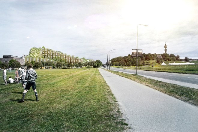 BIG, Bjarke Ingels Group, Gärdesfältet, Stockholm, 79 & Park, 79 & Park by BIG, 79 & Park Bjarke Ingels Group, Royal National City Park, prefab architecture, prefab units, mountain like architecture,