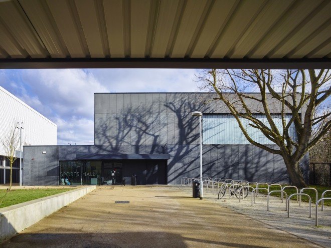 RIBA, RIBA Stirling Prize, Royal Institute of British Architects, Burntwood School, London, Burntwood School by Allford Hall Monaghan Morris, Allford Hall Monaghan Morris, AHMM, Burntwood School by AHMM, school, campus design, modernist design, Morag Myerscough, Sir Leslie Martin