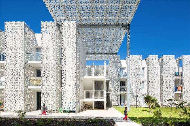 Cap d Agde Hotel, Jacques Ferrier Architecture, facade design, concrete, concrete facade, green architecture, Mediterranean architecture, swimming pool, hotel design, terraces, natural light
