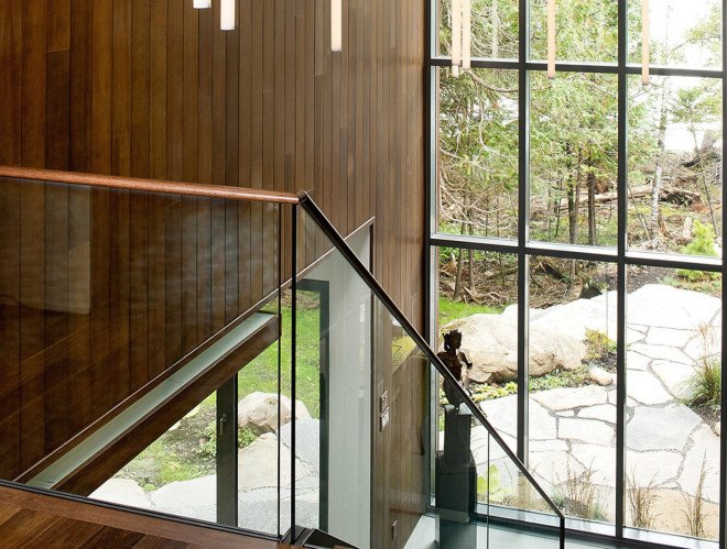 Boom Town, Eric Joseph Tremblay, Canada, chalet, wooden cladding, cedar cladding, stone, natural materials, floor-to-ceiling windows, Canada, natural light, daylit spaces, mountain retreat