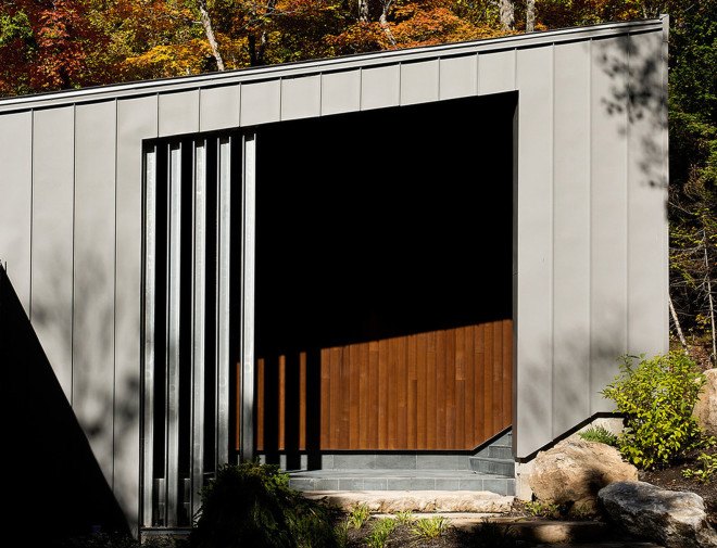Boom Town, Eric Joseph Tremblay, Canada, chalet, wooden cladding, cedar cladding, stone, natural materials, floor-to-ceiling windows, Canada, natural light, daylit spaces, mountain retreat