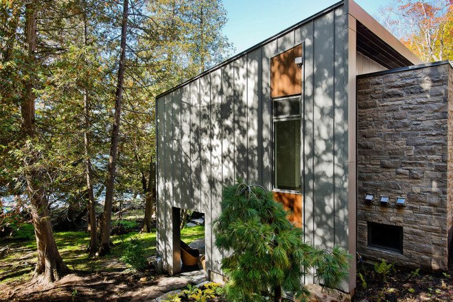 Boom Town, Eric Joseph Tremblay, Canada, chalet, wooden cladding, cedar cladding, stone, natural materials, floor-to-ceiling windows, Canada, natural light, daylit spaces, mountain retreat
