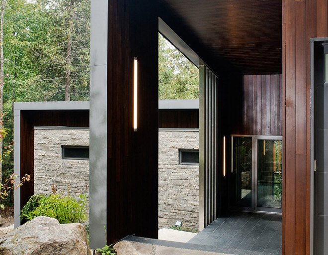 Boom Town, Eric Joseph Tremblay, Canada, chalet, wooden cladding, cedar cladding, stone, natural materials, floor-to-ceiling windows, Canada, natural light, daylit spaces, mountain retreat