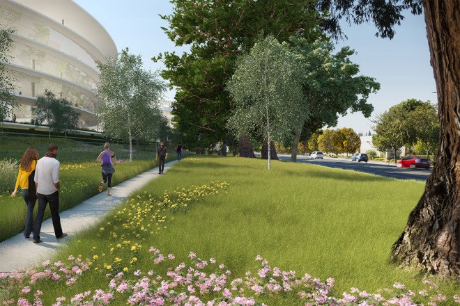 Sunnyvale, HOK Architects, Central & Wolfe Campus by HOK Architects, Central & Wolfe campus, Central & Wolfe Apple campus, Apple campus, green roof, Apple building, futuristic Apple campus, rooftop solar panels, LEED, Landbank Investments, notanotherbox, Apple spaceship campus