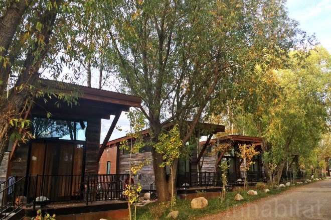 Fireside Resort, tiny house resort, test drive a tiny home, Wheelhaus tiny homes, tiny homes in Wyoming, sustainable tiny home resort, Wyoming tiny home resort, Tafline Laylin photos tiny houses, photos of tiny houses, Wheelhaus Wedge tiny house, Wheelhause Caboose tiny house, tiny house with a loft, tiny house resort Jackson Hole, Wilson tiny house