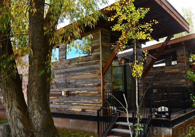 Fireside Resort, tiny house resort, test drive a tiny home, Wheelhaus tiny homes, tiny homes in Wyoming, sustainable tiny home resort, Wyoming tiny home resort, Tafline Laylin photos tiny houses, photos of tiny houses, Wheelhaus Wedge tiny house, Wheelhause Caboose tiny house, tiny house with a loft, tiny house resort Jackson Hole, Wilson tiny house
