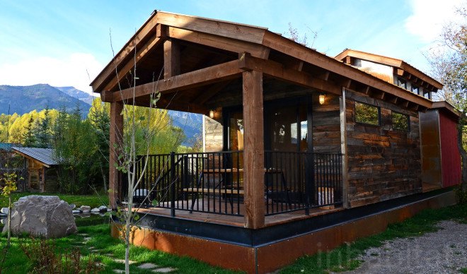 Fireside Resort, tiny house resort, test drive a tiny home, Wheelhaus tiny homes, tiny homes in Wyoming, sustainable tiny home resort, Wyoming tiny home resort, Tafline Laylin photos tiny houses, photos of tiny houses, Wheelhaus Wedge tiny house, Wheelhause Caboose tiny house, tiny house with a loft, tiny house resort Jackson Hole, Wilson tiny house