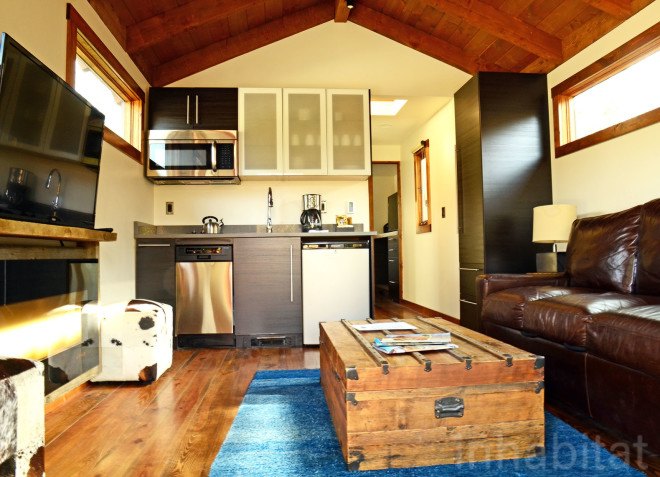 Fireside Resort, tiny house resort, test drive a tiny home, Wheelhaus tiny homes, tiny homes in Wyoming, sustainable tiny home resort, Wyoming tiny home resort, Tafline Laylin photos tiny houses, photos of tiny houses, Wheelhaus Wedge tiny house, Wheelhause Caboose tiny house, tiny house with a loft, tiny house resort Jackson Hole, Wilson tiny house