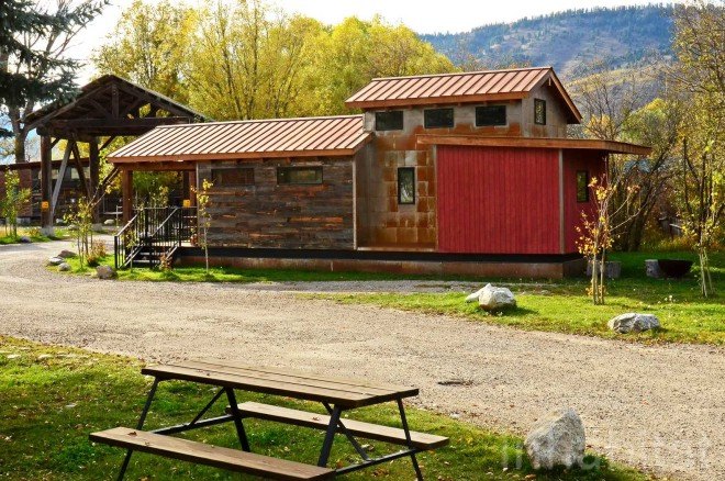 Fireside Resort, tiny house resort, test drive a tiny home, Wheelhaus tiny homes, tiny homes in Wyoming, sustainable tiny home resort, Wyoming tiny home resort, Tafline Laylin photos tiny houses, photos of tiny houses, Wheelhaus Wedge tiny house, Wheelhause Caboose tiny house, tiny house with a loft, tiny house resort Jackson Hole, Wilson tiny house