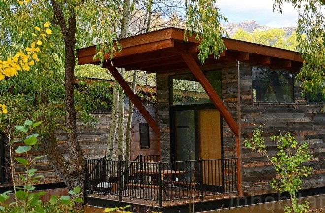 Fireside Resort, tiny house resort, test drive a tiny home, Wheelhaus tiny homes, tiny homes in Wyoming, sustainable tiny home resort, Wyoming tiny home resort, Tafline Laylin photos tiny houses, photos of tiny houses, Wheelhaus Wedge tiny house, Wheelhause Caboose tiny house, tiny house with a loft, tiny house resort Jackson Hole, Wilson tiny house