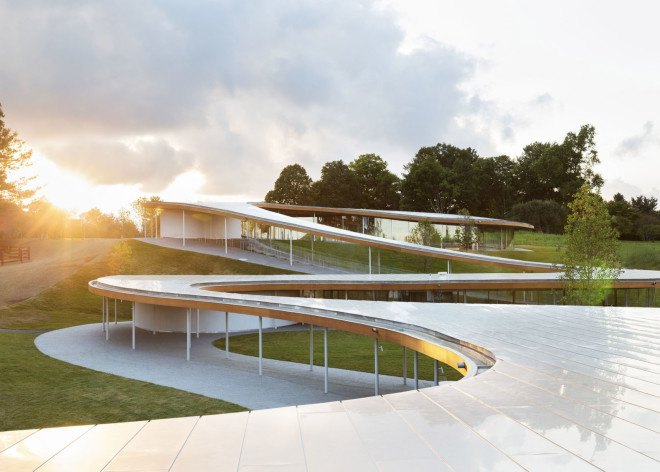 SANAA, Grace Farms cultural center, Connecticut, cultural center, glue laminated timber, aluminium, natural light, floor-toceiling windows, glass facade, OLIN, landscape architecture