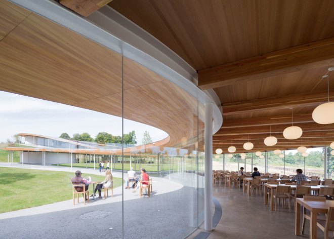 SANAA, Grace Farms cultural center, Connecticut, cultural center, glue laminated timber, aluminium, natural light, floor-toceiling windows, glass facade, OLIN, landscape architecture