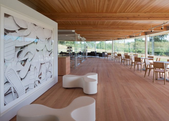 SANAA, Grace Farms cultural center, Connecticut, cultural center, glue laminated timber, aluminium, natural light, floor-toceiling windows, glass facade, OLIN, landscape architecture