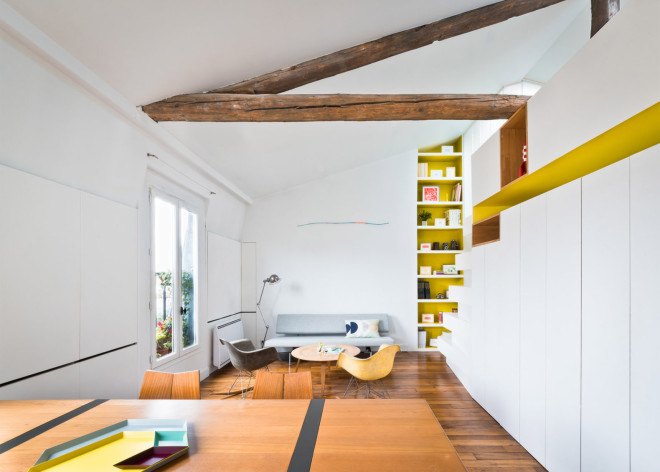 Hike apartment, SABO Project, Paris, green renovation, green interiors, herb garden, vertical garden, multifunctional furniture, small spaces, mezzanine, smart spaces