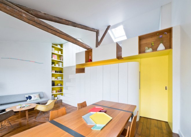 Hike apartment, SABO Project, Paris, green renovation, green interiors, herb garden, vertical garden, multifunctional furniture, small spaces, mezzanine, smart spaces