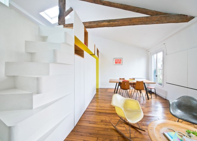 Hike apartment, SABO Project, Paris, green renovation, green interiors, herb garden, vertical garden, multifunctional furniture, small spaces, mezzanine, smart spaces
