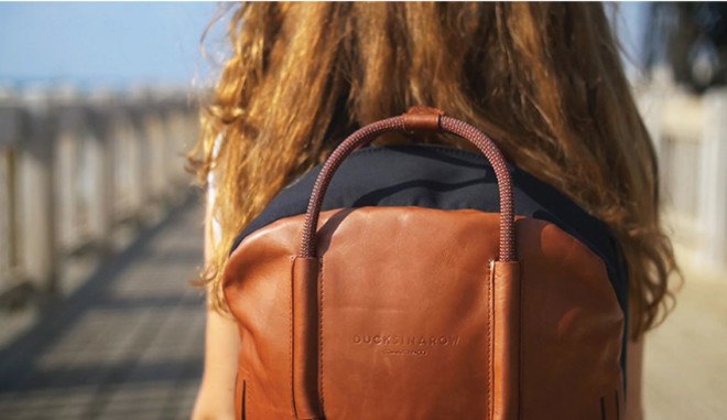 DUCKS IN A ROW backpack, DUCKS IN A ROW, commuter backpack, cycling backpack, commuter cycling, Anna and Tony, vegetable leather, vegan leather,