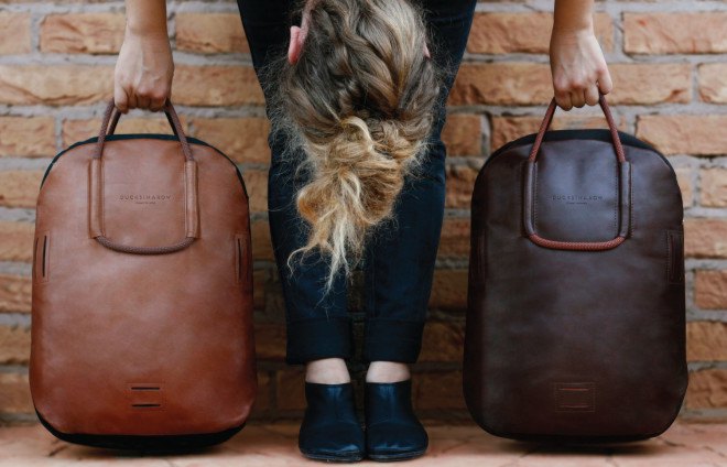 DUCKS IN A ROW backpack, DUCKS IN A ROW, commuter backpack, cycling backpack, commuter cycling, Anna and Tony, vegetable leather, vegan leather,