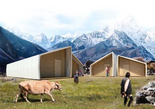 Barberio Colella ARC, Just a Minute by Barberio Colella ARC, Just a Minute housing, temporary housing, earthquake relief housing, disaster relief housing, OSB, OSB panels, modular architecture, bamboo, bamboo architecture, earthquake housing, solar panels, prefab architecture, Ikuku