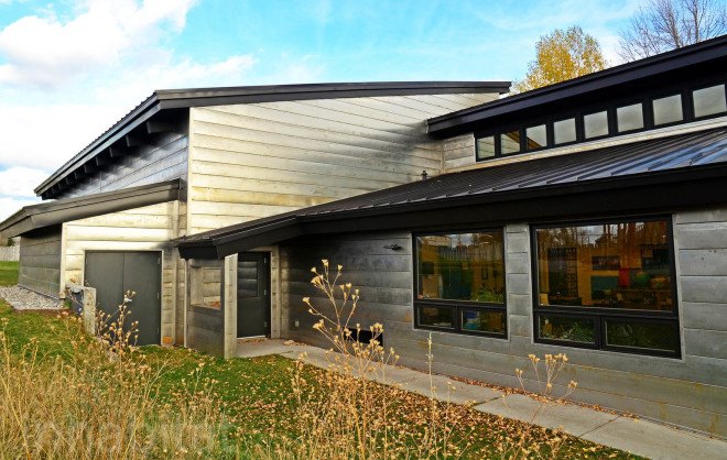 Teton Mountain school, Ward + Blake architects, Kelly Elementary School, Teton Mountains, Wyoming, Wyoming school renovation, green schools Wyoming, weathering steel, Wyoming architects, small country school opens to immense mountain view, beautiful mountain school in Wyoming, Kelly school, Kelly Wyoming School, Ward + Blake school renovations in Wyoming