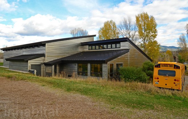 Teton Mountain school, Ward + Blake architects, Kelly Elementary School, Teton Mountains, Wyoming, Wyoming school renovation, green schools Wyoming, weathering steel, Wyoming architects, small country school opens to immense mountain view, beautiful mountain school in Wyoming, Kelly school, Kelly Wyoming School, Ward + Blake school renovations in Wyoming