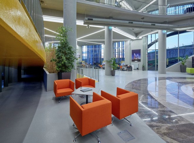 ONS İNCEK, Ankara, Turkey, showroom complex, Yazgan Design Architecture, glass facade, mouck-up apartments, office building, colored glass panels, indoor gardens