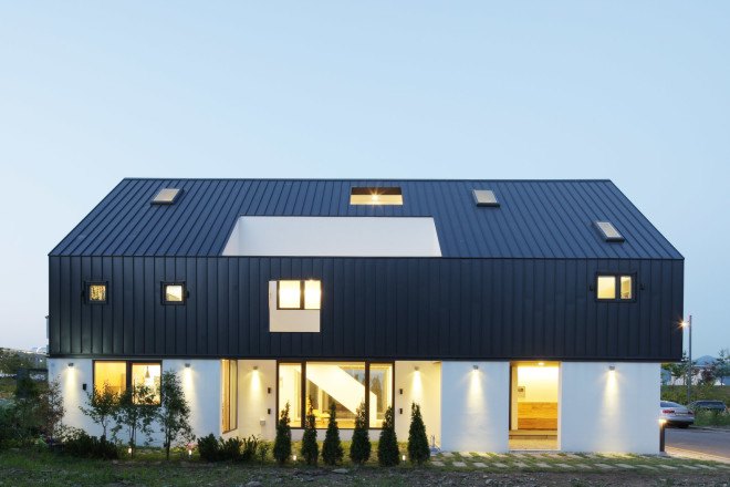 One Roof House, South Korea, pitched roof, natural lighting, natural ventilation, South Korea, skylights, family house, mlnp architects, playground, green library