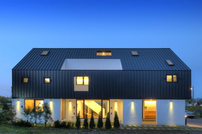 One Roof House, South Korea, pitched roof, natural lighting, natural ventilation, South Korea, skylights, family house, mlnp architects, playground, green library