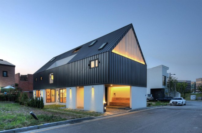 One Roof House, South Korea, pitched roof, natural lighting, natural ventilation, South Korea, skylights, family house, mlnp architects, playground, green library