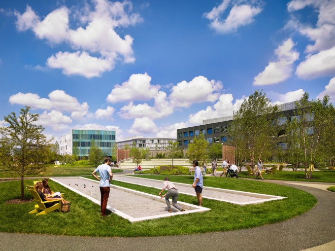 Central Green, stormwater runoff, Social Track, James Corner Field Operations, Philadelphia Navy Yard, Philadelphia Navy Yard Corporate Center, Philadelphia Navy Yard Central Green by James Corner Field Operations, native landscaping, native plants, Philadelphia park, office park