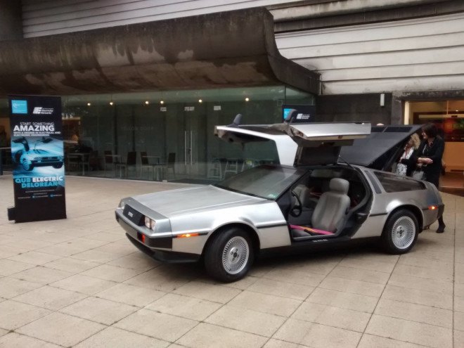 back to the future, #backtothefutureday, delorean, marty mcfly, queens university belfast, qub, all-electric delorean, electric delorean, stanford university, self-drifting DeLorean, clothes-fueled DeLorean, fuel from recycled clothing, fuel from recycled cloth
