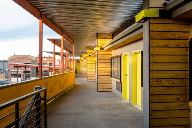 green renovation, The LARK, hotel, green hotel, Montana, Bozeman, local community, local artwork, fireplace, open-space patio, vintage design