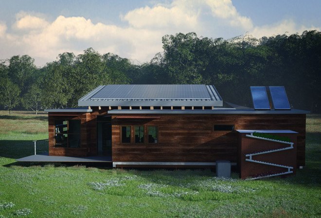 The Nest Home, Missouri University, Solar Decathlon, solar design, solar power, photovoltaics, net-zero house, shipping containers, shipping pallets, reused materials, reclaimed meterials, green architecture, affordable housing, green lighting, greywater reuse
