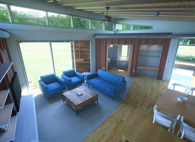 The Nest Home, Missouri University, Solar Decathlon, solar design, solar power, photovoltaics, net-zero house, shipping containers, shipping pallets, reused materials, reclaimed meterials, green architecture, affordable housing, green lighting, greywater reuse