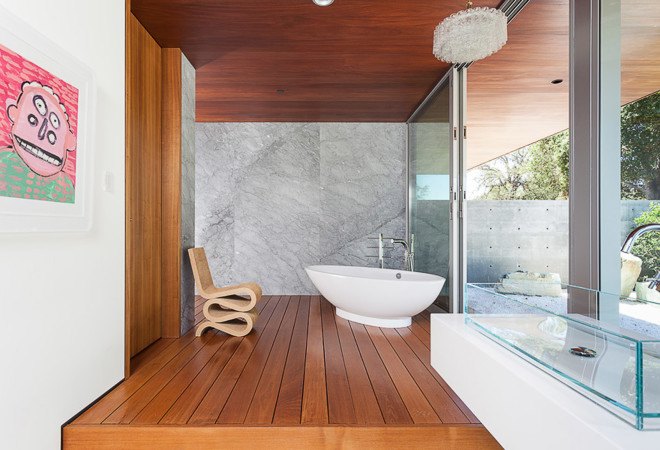 Vidalakis Residence, Swatt Miers Architects, swimming pool, natural materials, residential architecture, natural light, wooden frames, natural ventilation, green envelope, double-height spaces, daylit spaces