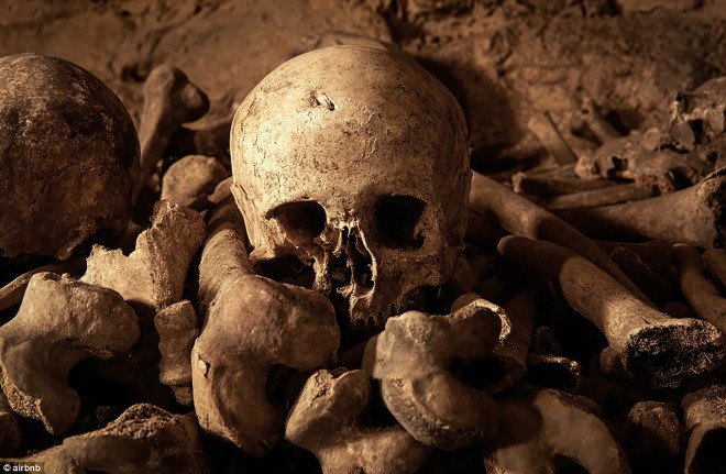 world's creepiest Airbnb, airbnb paris catacombs, airbnb halloween competition, halloween night in paris catacombs, spend halloween with 6 million skeletons, Airbnb night with 6 million skeletons, world's creepiest airbnb in Paris,