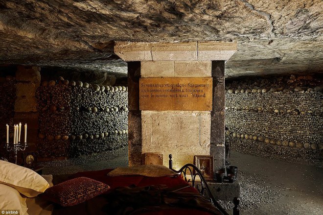 world's creepiest Airbnb, airbnb paris catacombs, airbnb halloween competition, halloween night in paris catacombs, spend halloween with 6 million skeletons, Airbnb night with 6 million skeletons, world's creepiest airbnb in Paris,