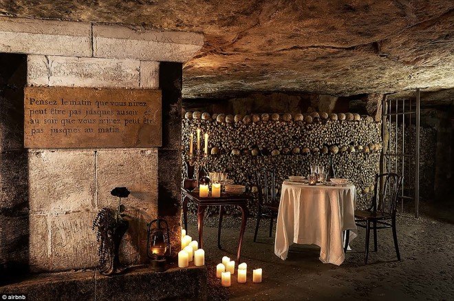 world's creepiest Airbnb, airbnb paris catacombs, airbnb halloween competition, halloween night in paris catacombs, spend halloween with 6 million skeletons, Airbnb night with 6 million skeletons, world's creepiest airbnb in Paris,