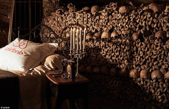 world's creepiest Airbnb, airbnb paris catacombs, airbnb halloween competition, halloween night in paris catacombs, spend halloween with 6 million skeletons, Airbnb night with 6 million skeletons, world's creepiest airbnb in Paris,