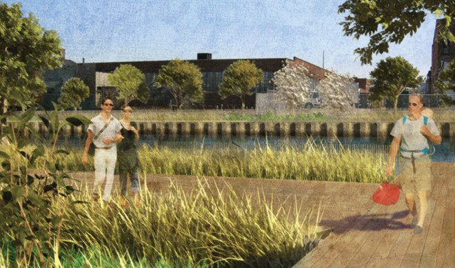 gowanus canal, gowanus, brooklyn, superfund site, natural filtration, engineered soil, plants absorbing toxic materials, plants absorbing heavy metals, canal-cleaning park, dlandstudio, sponge park