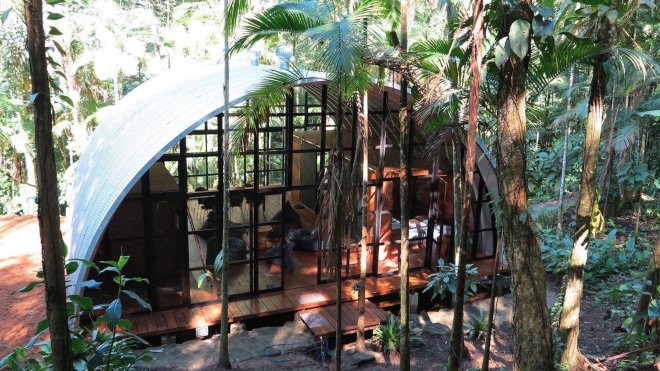Arca, Arca by Marko Brajovic, Marko Brajovic, Galvalume, Eucalyptus, Earthship, wind driven roof turbine, prefab, prefab home, prefab architecture, Costa Verde, concrete pier foundation,