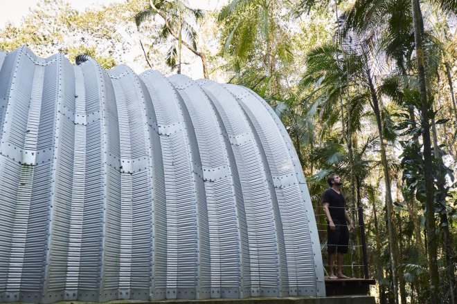 Arca, Arca by Marko Brajovic, Marko Brajovic, Galvalume, Eucalyptus, Earthship, wind driven roof turbine, prefab, prefab home, prefab architecture, Costa Verde, concrete pier foundation,