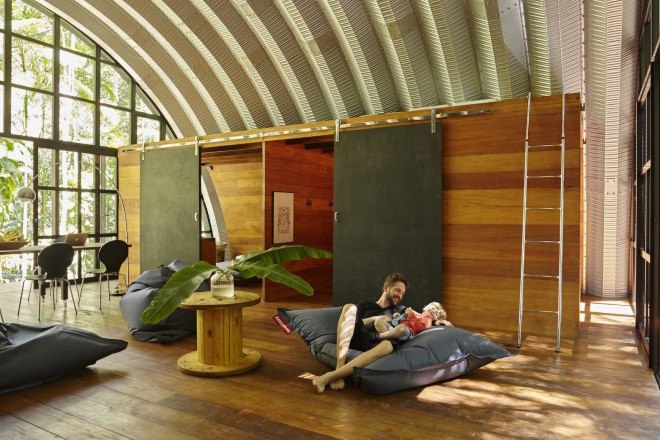 Arca, Arca by Marko Brajovic, Marko Brajovic, Galvalume, Eucalyptus, Earthship, wind driven roof turbine, prefab, prefab home, prefab architecture, Costa Verde, concrete pier foundation,