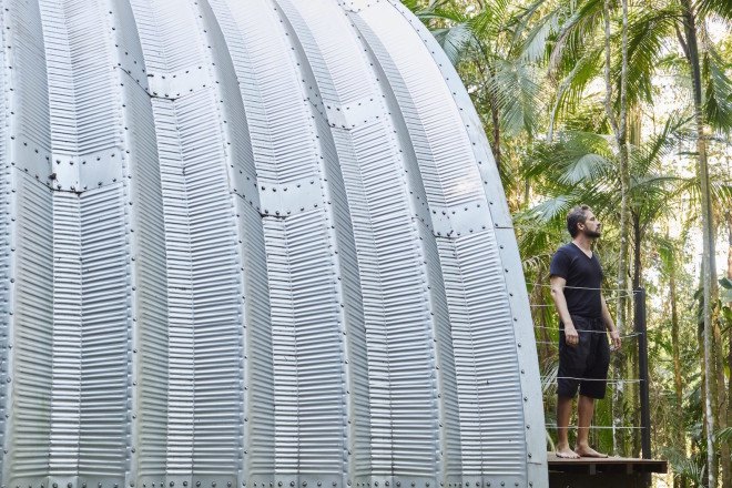 Arca, Arca by Marko Brajovic, Marko Brajovic, Galvalume, Eucalyptus, Earthship, wind driven roof turbine, prefab, prefab home, prefab architecture, Costa Verde, concrete pier foundation,
