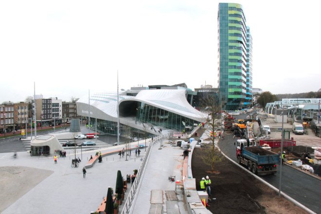 UN Studio, Arnhem station, terminal building, public transport, masterplan, concrete, green architecture