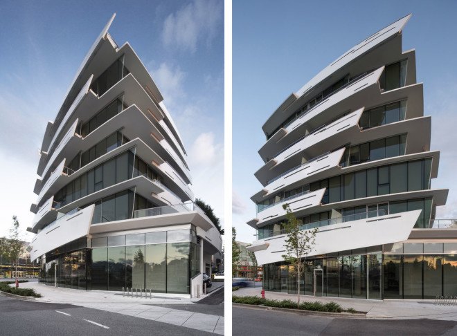 South Creek Landing, Arno Matis Architecture, Vancouver, Canada, sun shading, solar shading, solar design, green architecture, mixed-use building, smart facade, concrete, natural light